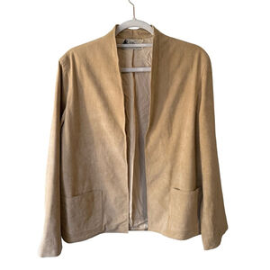 Jerry Silverman Vintage 70s Elegant Tan Open-Front Faux Suede Blazer Size M
